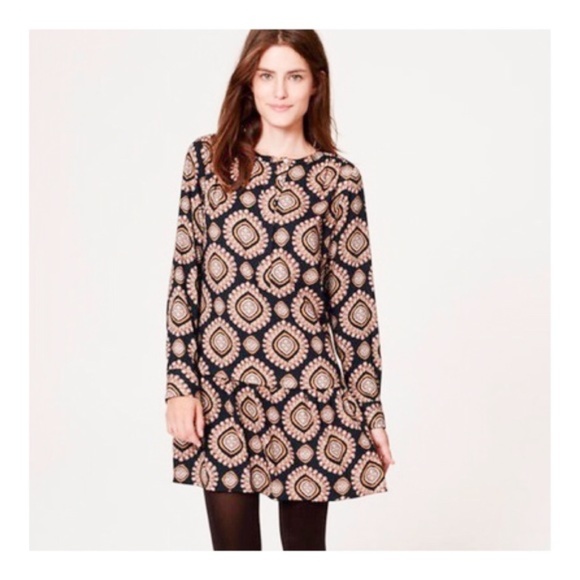 LOFT Dresses & Skirts - LOFT Navy Medallion Boho Flippy Shirt Dress S